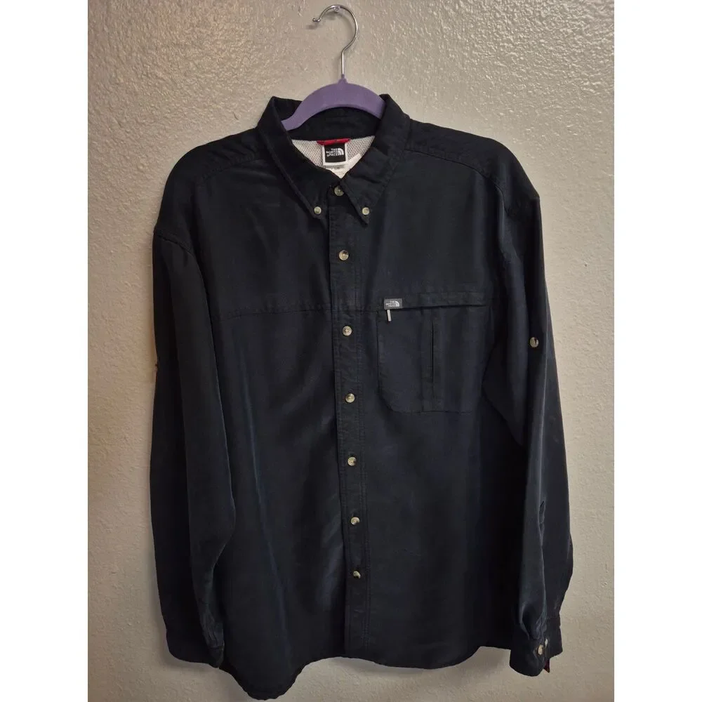 The North Face Button Up Hiking Fishing Shirt Black Men's L Vented Modal
